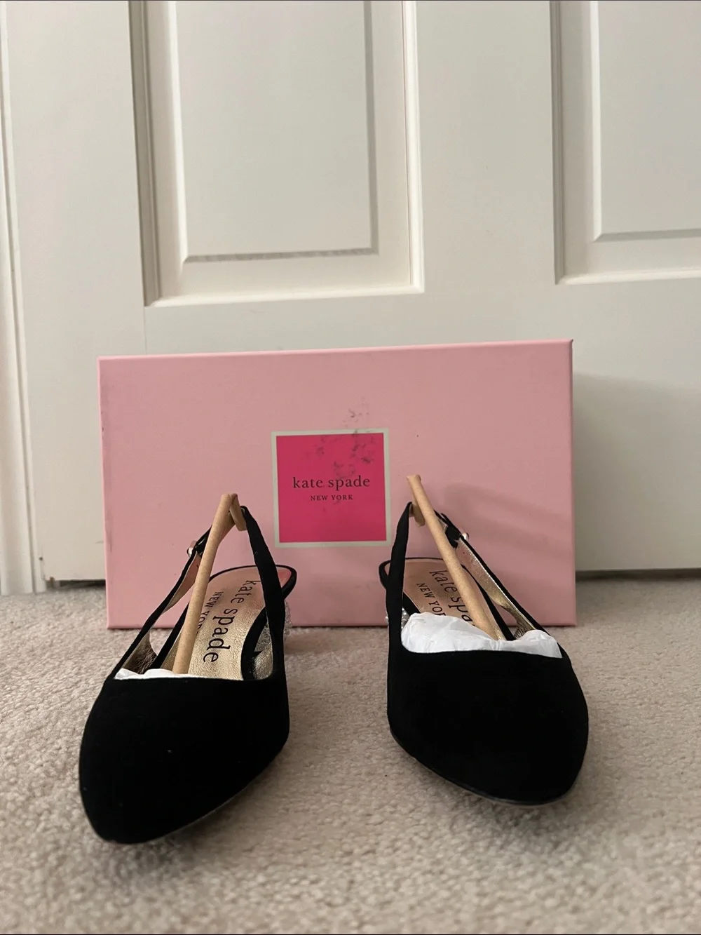 kate spade Black Suede Slingback Pumps with Crystal Heel